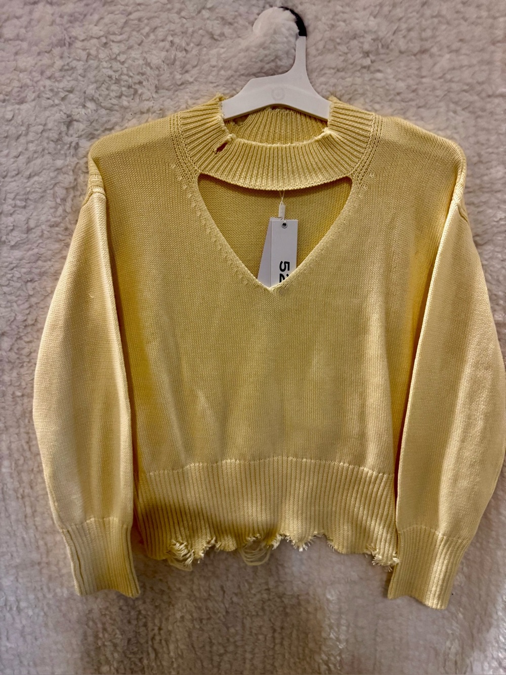 525 America Pale Yellow Distressed V-Neck Knit Top
